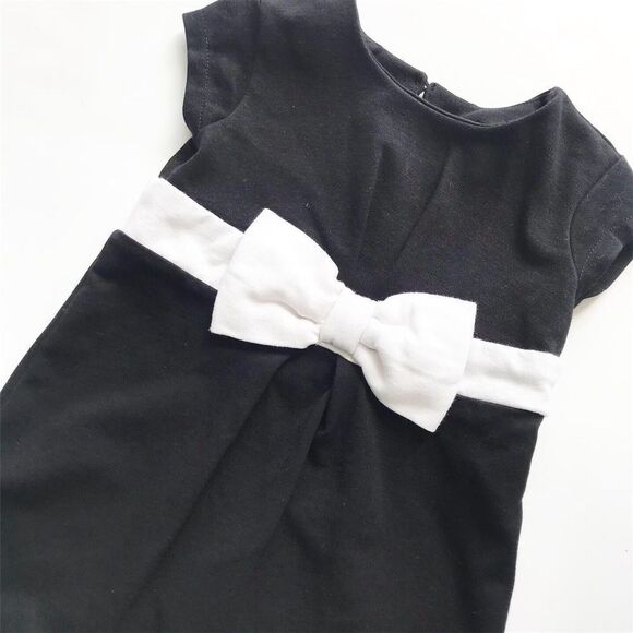 Old Navy black w/white bow dress EUC  12-18 months - Picture 2 of 2